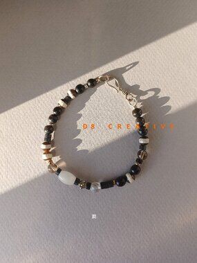New men's sterling silver with horn beads and mixed gemstone handmade bracelet